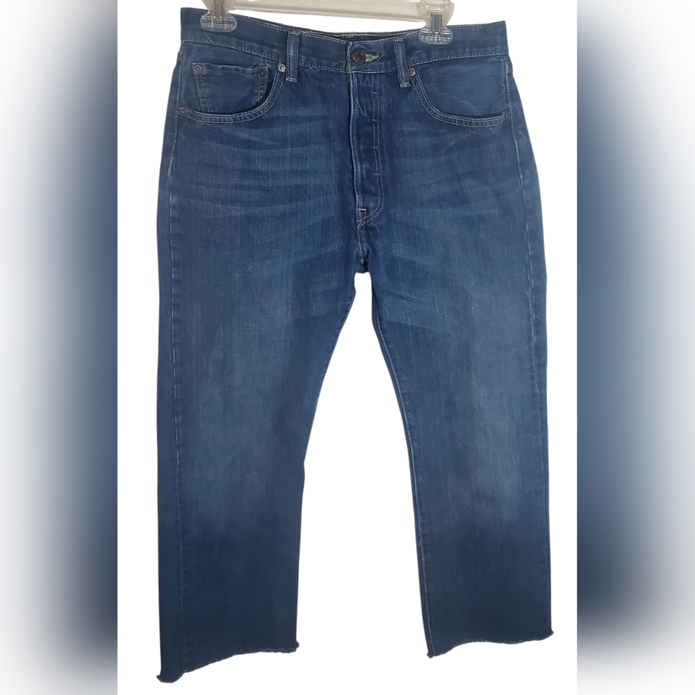 Levis 501 Mens Jeans 32x27 Button‎ Fly Regular Fit Straight Leg Raw Hem Cut Off